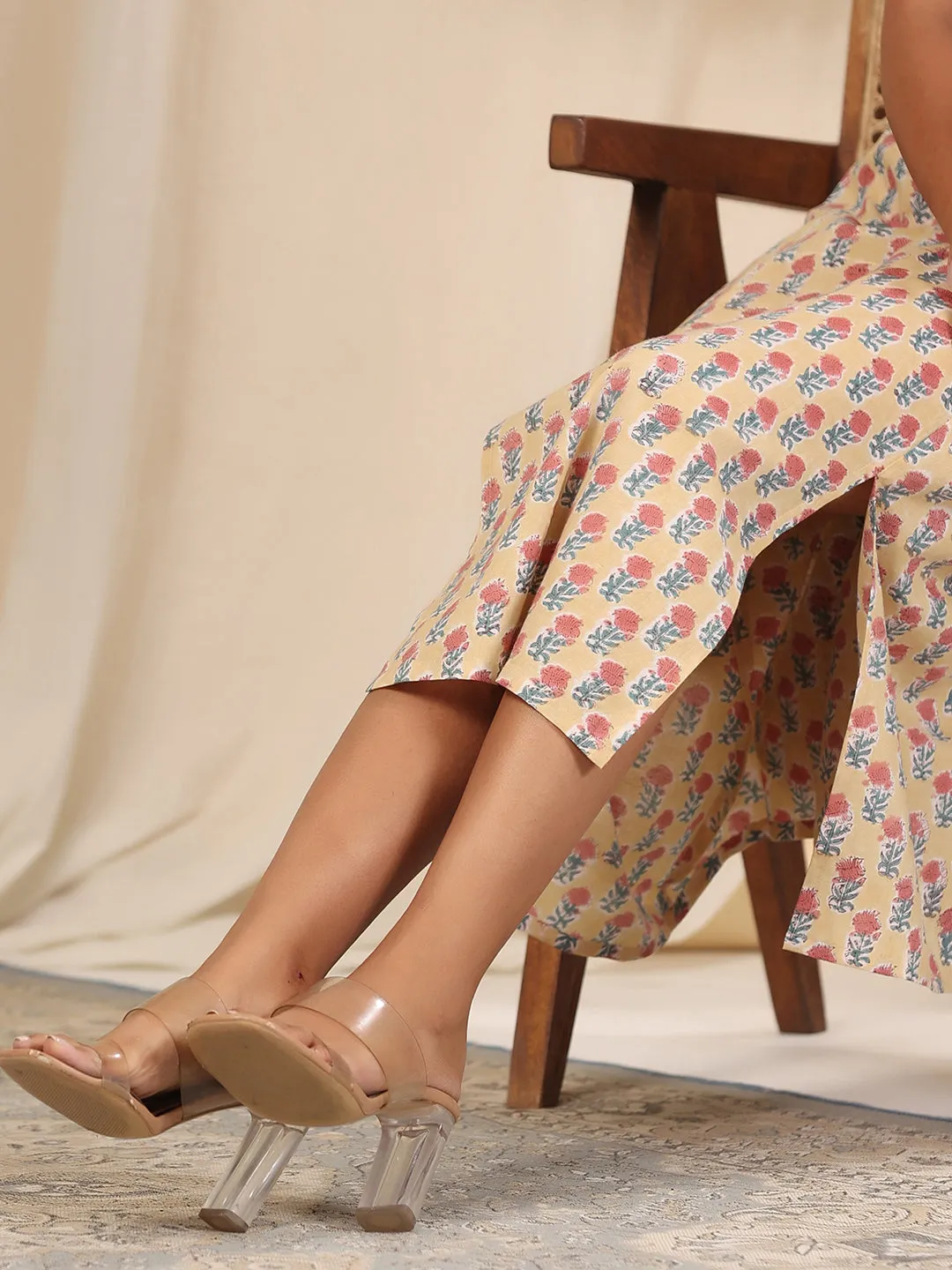 Yellow Handblock Baisa Printed Cotton Dress